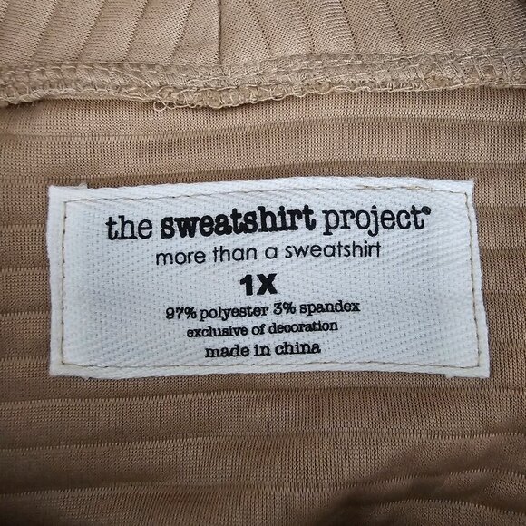 Sweatshirt Project Ribbed Quilt New Tan Moto Cowl Neck Sweatshirt Top - Picture 2 of 10